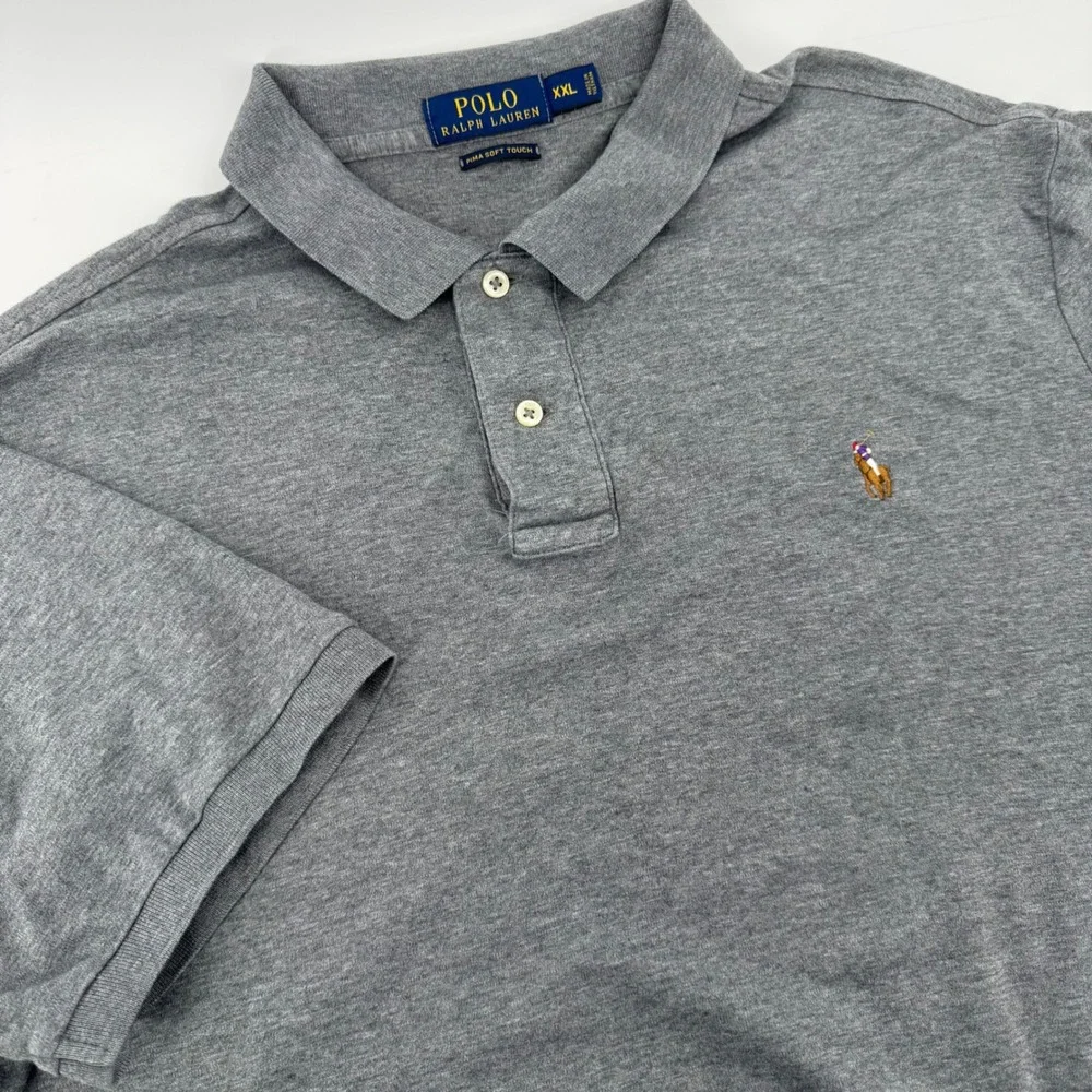 Polo Ralph Lauren Mens XXL Heather‎ Gray Pima Soft Touch Short Sleeve Polo Shirt